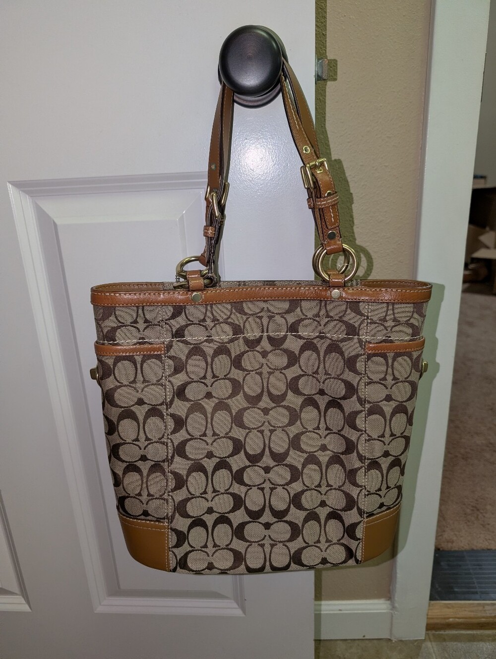 Coach brown/tan monogram tote